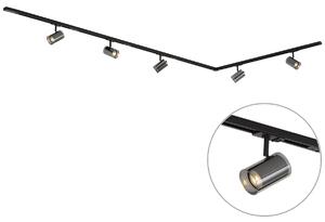 Sistema di illuminazione a binario moderno nero con 5 faretti monofase - Iconic Lloyd