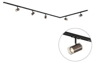 Sistema di illuminazione a binario moderno nero con 5 faretti bronzo scuro monofase - Iconic Lloyd