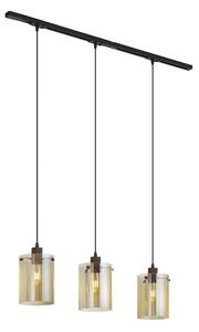 Sistema di illuminazione a binario moderno nero con 3 lampade a sospensione in vetro ambrato monofase - Iconic Dome