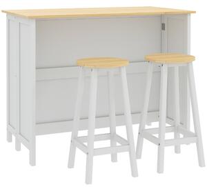 HOMCOM Isola Cucina con 2 Sgabelli Piano Lavoro Ribaltabile 2 Armadietti con 4 Porte Design Moderno Bianco