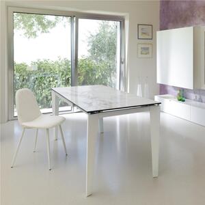 Tavolo Allungabile, Top in ceramica (5 mm) su vetro temperato (8 mm), CERAMICA Dimensioni 90x120 Max 170 x h 76 cm, peso kg 68 Fino a 8 persone colore marmo bianco lucido