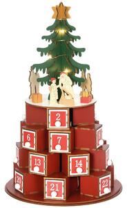 HOMCOM Calendario Avvento di Natale a Cono con Motivi a Tema e 10 Luci a LED, 22x22x35 cm, in Compensato, Rosso Verde e Giallo|Aosom