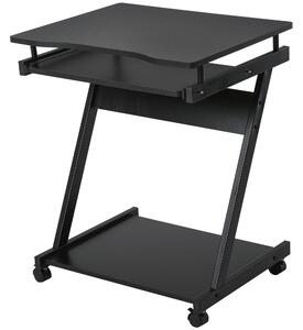 HOMCOM Tavolo Porta PC Classico e Salvaspazio, Piano Tastiera a Scomparsa, Scrivania Porta PC con 4 Ruote e Ripiano Inferiore Nero 60x48x73cm