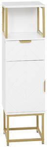 Kleankin Colonna Bagno Salvaspazio con Armadietto, Cassetto e Ripiano Aperto, in Legno e Metallo, 30x30x105cm, Bianco|Aosom