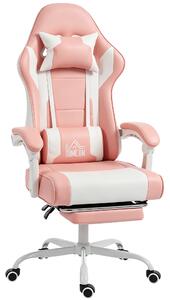 HOMCOM Sedia Gaming con Cuscino Lombare Massaggio, Vibrazione Reclinabile 155°, Altezza Regolabile, Poggiatesta e Poggiapiedi Retrattile, 63x66x134 cm, Rosa | Aosom Italy