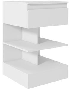 HOMCOM Comodino Moderno in Truciolato e MDF con un Cassetto e 2 Ripiani, 39x39x65 cm, Bianco