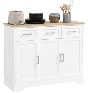 HOMCOM Credenza Moderna a 3 Cassetti e 3 Ante in MDF e Truciolato con Ripiano Regolabile, 101x39x82 cm, Bianco|Aosom
