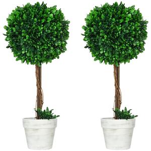 HOMCOM Set 2 Piante Finte Alberi di Bosso da Interno ed Esterno con Vaso, Ø28x60cm