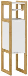 HOMCOM Mobile Bagno Salvaspazio con Porta Carta Igienica, Armadietto e Ripiano in Bambù, 20x33x80cm, Bianco