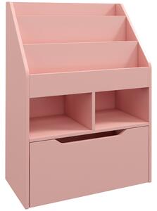 HOMCOM Piccola Libreria per Bambini con Ripiani e Cassetto in MDF, 60x29.9x90cm, Rosa