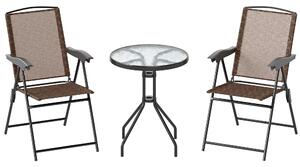 Outsunny Set Arredo per Esterni con Tavolino in Vetro e Sedie, Set Mobili 3pz Pieghevole Marrone|Aosom