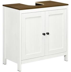 Kleankin Mobile Sotto Lavabo Bagno in Legno con Ripiano Interno Regolabile, 60x30x60 cm, Bianco e color Noce