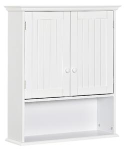 Kleankin Mobile Bagno Sospeso con Armadietto a 2 Ante e Ripiano Aperto, Mensola Interna Regolabile, Bianco | Aosom Italy
