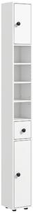 Kleankin Mobile Colonna Bagno con Cassetto, 2 Armadietti e 4 Ripiani Aperti, in Legno, 20x20x180 cm, Bianco | Aosom Italy