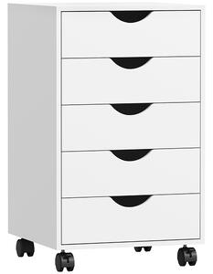 HOMCOM Cassettiera da Ufficio a 5 Cassetti con Ruote Girevoli con Freni, 40x40x67 cm, Bianco | Aosom Italy