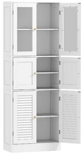 HOMCOM Mobile Bagno con 3 Armadietti a 2 Ante in Vetro e Legno, Ripiani Regolabili, 60x30x170 cm, Bianco | Aosom Italy