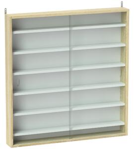 HOMCOM Bacheca Portaoggetti a 5 Ripiani Regolabili in Legno con Ante in Vetro, 80x9.5x83 cm, Bianco e Rovere | Aosom Italy