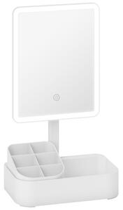 HOMCOM Specchio da Trucco con Luce Regolabile su 2 Livelli, Rotazione 180° e Organizer per Trucchi, Bianco | Aosom Italy