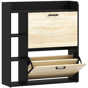 HOMCOM Scarpiera Slim con 2 Cassetti Ribaltabili e 3 Vani Aperti, Capacità 15 Scarpe, 83x24x90.5 cm, Nero | Aosom Italy