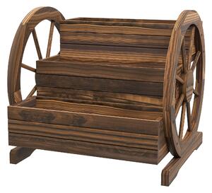 Outsunny Fioriera da Esterno a 3 Livelli con Ruote Decorative in Legno di Abete Carbonizzato, 62x61x57 cm | Aosom Italy