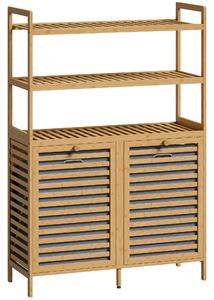 HOMCOM Mobile Porta Biancheria Doppio Inclinabile, Bambù, 2 Cesti, 3 Ripiani, Colore Rovere | Aosom Italy
