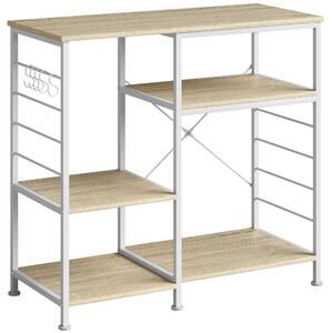 HOMCOM Scaffale Cucina con Ripiani in Legno e Metallo con 5 Ganci, Salvaspazio, 90x39x83.5 cm, Rovere | Aosom Italy