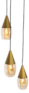 Lampada a sospensione moderna oro con vetro ambra a 3 luci - Drop