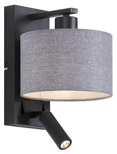 Lampada da parete moderna nera con lampada tonda grigia e da lettura - Puglia