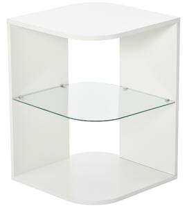 HOMCOM Comodino Moderno a 3 Livelli con Ripiano Regolabile, in Truciolato e Vetro Temperato, 40x40x56 cm, Bianco