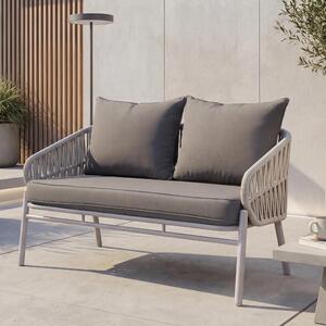 Panchina da giardino in alluminio MCW-P90, divano da giardino Panchina da esterno, tessuto intrecciato Rope/tessile (180 g/m²) ~ grigio chiaro