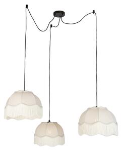 Lampada a sospensione nera con paralume beige e interno bianco 31,5 cm 3 luci - Cava