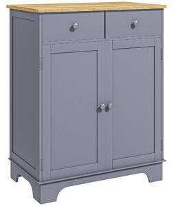 HOMCOM Mobile da salotto con armadi a doppia porta, 2 cassetti e mensole regolabili, 68x40,3x85cm, grigio e legno naturale