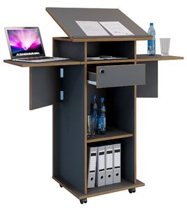 Legno Mobile Speaker's Desk | Dimensioni ca. H. 107 a 128 cm x L. da 60 a 123 cm x D. 44 cm | rullabile con cassetto | Scrivania in piedi | Tavolo in piedi - Salia