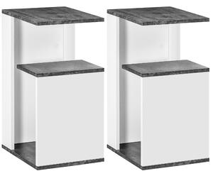 HOMCOM Set 2 Comodini Moderni dal Design Irregolare con Ripiano Aperto in Truciolato, 35x29.5x60 cm, Grigio e Bianco | Aosom Italy