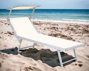 Lettino da spiaggia mare con tettuccio pieghevole alluminio prendisole Rimini Bianco