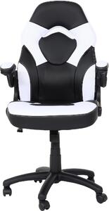 Sedia da ufficio HWC-K13, sedia girevole da gioco, ergonomica, bracciolo regolabile, Pelle finta ~ bianco-nero