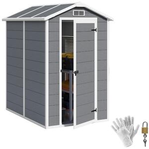 Outsunny Casetta da Giardino in Resina con Pavimento, Porta con Blocco e Finestra, 1.3 x 1.8 m, Grigio