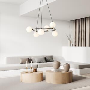 Lampadario a Sospensione AZURA 6 in Acciaio e Vetro 6xE14 Colore del corpo Nero e Bianco