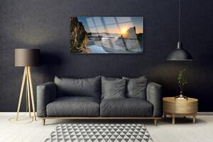 Quadro in vetro Spiaggia di roccia Sole Paesaggio 100x50 cm