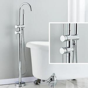 Rubinetto per vasca da bagno a colonna - Rubinetto a colonna con doccetta - Miscelatore monocomando - Acqua calda/fredda - Bocca orientabile a 360° - Cartuccia in Vetroceramica - Cromo