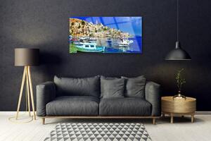 Quadro in vetro Barche Città Mare Paesaggio 100x50 cm