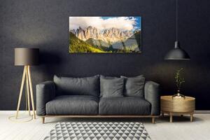 Quadro vetro Cime delle montagne Nuvole Foreste Prato 100x50 cm