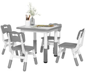 AIYAPLAY Set Tavolo e Sedie per Bambini 5pz con 4 Sedie Regolabili 32x36x52.5-56 cm e Tavolo 60x60x46-58 cm, Grigio