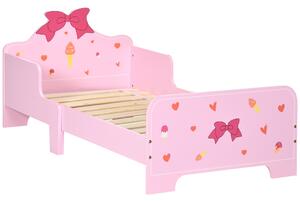 ZONEKIZ Letto per Bambini con Sponde e Fantasia a Fiocchi e Cuori, Età 3-6 Anni, 143x74x59cm, Rosa