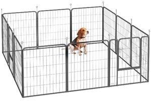 PawHut Recinto per Cani a 12 Pannelli Modulabili da 68x1.5x80cm in Acciaio Nero con Porta di Ingresso