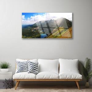 Quadro vetro Montagne Prato Paesaggio 100x50 cm