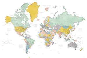 Mappa Detailed world map in mid-century colors Patti, Blursbyai