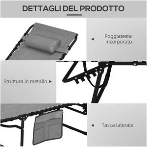 Outsunny Set 2 Lettini Prendisole con Schienale Reclinabile e Tasca, in Acciaio e Poliestere, 65x188x36 cm, Grigio e Nero