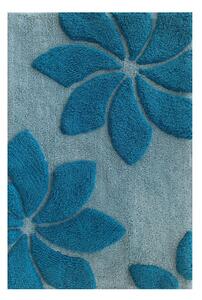 Tappeto arredo bagno Loto in cotone con fiori in rilievo Blu 60x130
