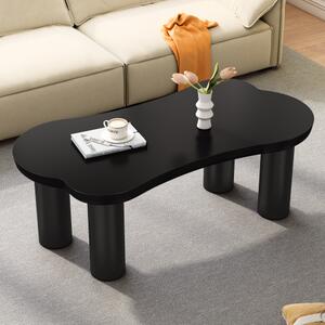 Tavolino da caffè irregolare a forma di osso, piano in MDF e gambe in PVC, con base in feltro, Nero